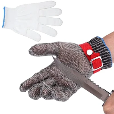 Image of Fitting store Upgraded Cut Resistant Gloves Safety Proof Stab 316L Stainless Steel Metal Mesh Butcher Glove High Performance Level 5 Protection, L