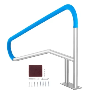 Image of VEVOR Pool Handrail, 55 x 32 inch Railing, Stainless Steel with Base Plate for Indoor/Outdoor Pools,Swimming Safety Railing Decks,Rust Proof Grab Bar w/Grip Cover&amp;Accessories Spas