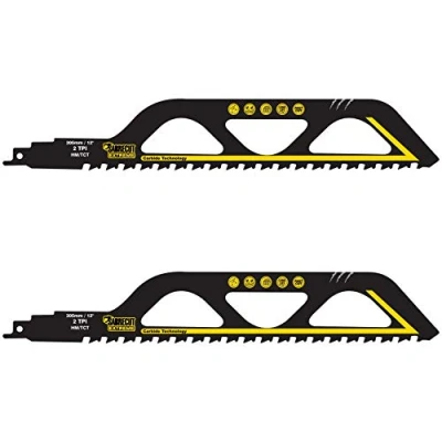 Image of 2 x SabreCut SCRS1243HM_2 Tungsten Carbide 305mm TPI S1243HM Medium Bricks Poroton Fibre Cement Concrete Straight Cutting Reciprocating Sabre Saw Compatible with Bosch Dewalt Makita and Many Others