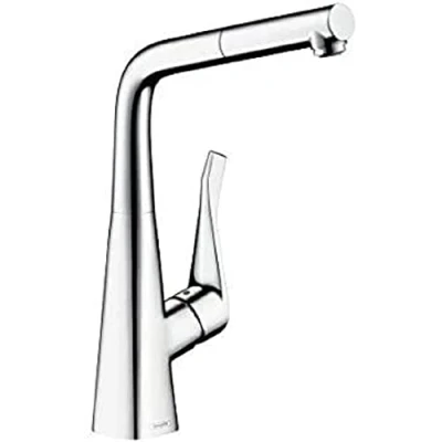 Image of hansgrohe M7114 H320 Kitchen Tap 320, Pull Out Spout, Hose Box, 110/150 Swivel Range, chrome