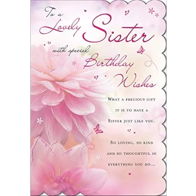 Image of Piccadilly Greetings Birthday Card Sister 9 x 6 inches Regal Publishing,pinkredwhite