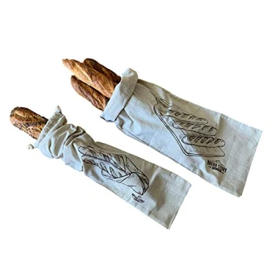Image of Linen Bread Baguette Bags 2 Pack 20 x 70&quot; Ideal for Homemade Bread, Unbleached, Reusable Food Storage, Housewarming, Wedding Gift, Storage Artisan Bakery &amp;