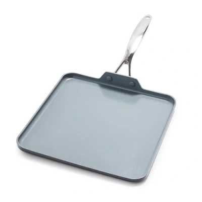 Image of GreenPan Valencia Pro Hard Anodised Healthy Ceramic Non Stick 28 cm Square Griddle, Pancake &amp; Crepe Pan, PFAS Free, Induction, Oven Safe, Grey