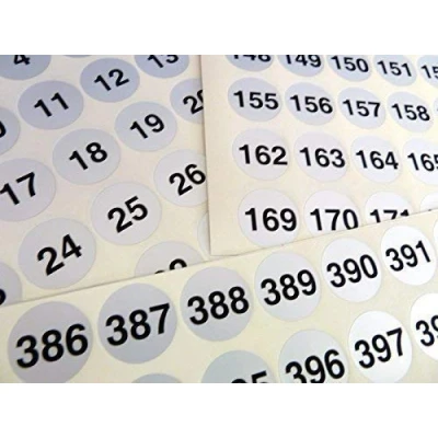 Image of Silver 25mm Round Consecutive, Sequential Number Sequence Labels, Numbering Stickers, from 1 420