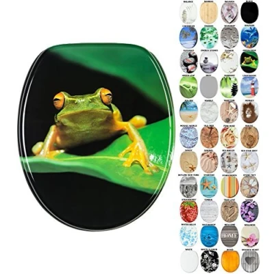 Image of Sanilo Soft Close Toilet Seat, Wide Choice of New Seats, Stable Hinges, Easy to Mount (Green Frog)