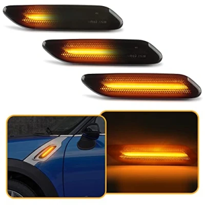 Image of OZ LAMPE 2Pcs LED Dynamic Side Indicator for BMW Mini Cooper R60 R61 2012 2017, Car Turn Signal Light Canbus Error Free Sequential Repeater Marker Blinker, Smoked Black Lens