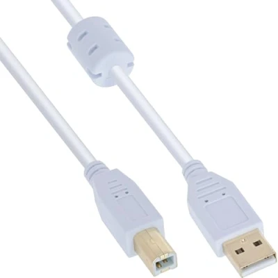 Image of InLine 1 m USB 2.0 A/B A B White Cable Cable, A, B, male/male, white, gold