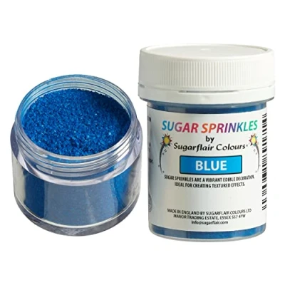 Image of Sugarflair Blue Edible Glitter Sugar Sprinkles for Cake Decorating, Sprinkle on Cakes, Cupcakes and Treats 40g