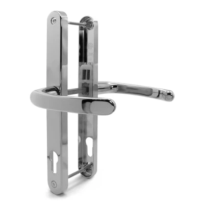 Image of TSS Polished Chrome UPVC Door Handle Pair Set, 92mm PZ (Centres), Sprung, Lever Lever, 240mm Screw to (Screw centres), Backplate 270mm x 32mm Replacement PVC in