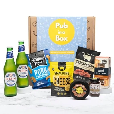 Image of Cheese and Beer Gift Hamper Set Includes 6 Snacks, 2 x Peronis Plus Cheese, Meat &amp; Savoury Birthday Hampers For Men Him (2 Peroni Lagers)