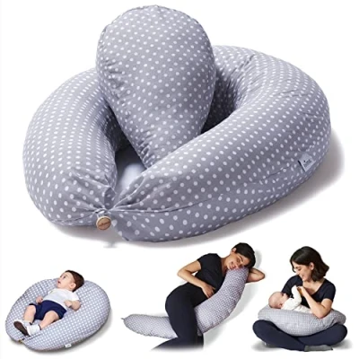 Image of Niimo 2 in 1 Pregnancy Pillow &amp; Nursing PLUS Wedge, 100% Cotton Maternity Cover, Washable Breast Feeding Baby Pillow, Body Gifts