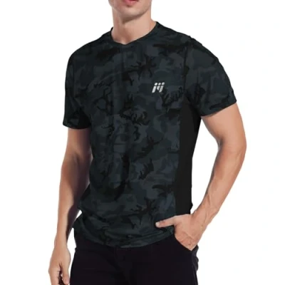 Image of MEETWEE Men’s Rash Guard, Vest UPF 50+ Short Sleeve T Shirt UV Sun Protection Top for Running Surfing Sports Grey Camouflage