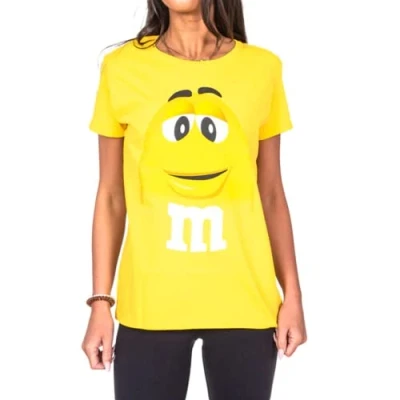 Image of M&amp;M&#039;s Chocolate Candy Character Face Juniors T Shirt (Medium, Yellow)
