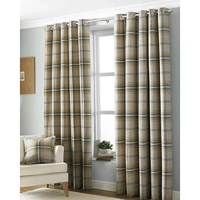 Image of Paoletti Aviemore Wool Effect Eyelet Curtains in Ochre Orange Size 168 cm x 229
