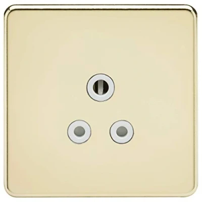 Image of KnightsBridge 1G 5A Screwless Polished Brass Round Pin 230V Unswitched Electrical Wall Socket White Insert