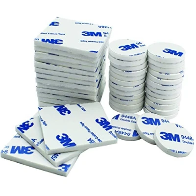 Image of Aurorali 50 Pcs Double Sided Sticky Pads White, Adhesive Foam Mounting Tape, Squares and Round
