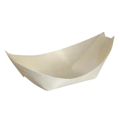 Image of ABENA Gastro Disposable Bowls, Wooden Bamboo Boats 100 Pack 11.5cm x 7cm 3cm for Canapes and Small Desserts. Biodegradable Compostable Eco Labelled Option