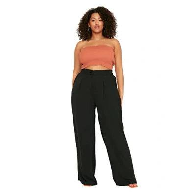 Image of Trendyol Woman Große Größen High Waist Wide Leg Plus Size Pants Schwarz