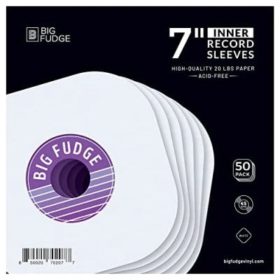 Image of BIG FUDGE Vinyl Record Inner Sleeves 50x Made from Heavyweight &amp; Acid Free Paper Album Covers with Round Corners for Easy Insert Slim Jackets to Protect Your LPs Singles 7&quot;