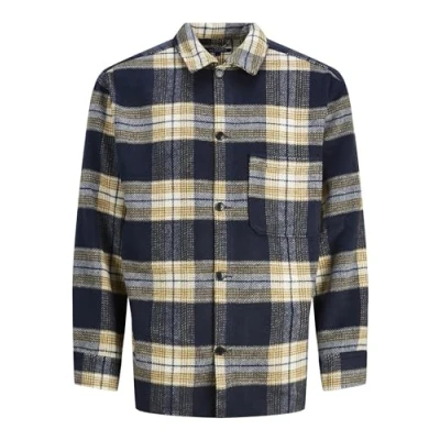 Image of JACK &amp; JONES Men&#039;s Jorzac Check Overshirt Ls Noos Polo Shirt, Outer Space, S