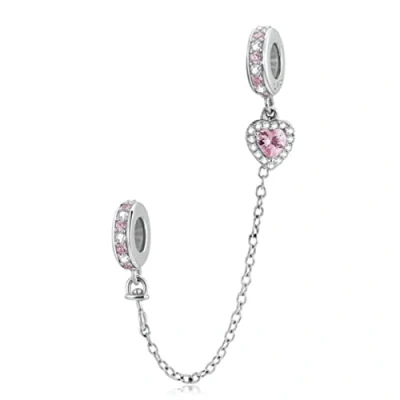 Image of ZiNuo Charm Beads Love Heart Safety Chain 925 Sterling Silver Clip Lock Stopper for Pandora Bracelet DIY Jewelry (Pink Chain)