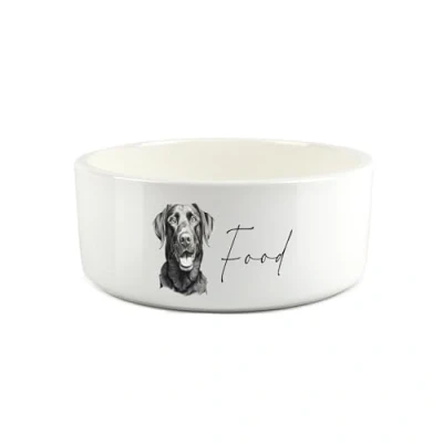 Image of Black Labrador Pet Bowl &amp; White Portrait Large Ceramic Food Dish For Dogs