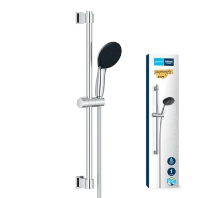 Image of GROHE Vitalio Start 110 QuickFix Shower Set (Round 11 cm Hand 2 Sprays: Rain &amp; Jet, Hose 1.75m, Rail 60cm, Water Saving, Easy to Fit with QuickGlue), Matt Black, 279482431