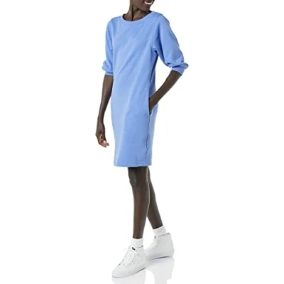 Image of Amazon Essentials Women&#039;s Fleece Blouson Sleeve Crew Neck Sweatshirt Dress (Available in Plus Size), Blue Heather, XL