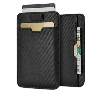 Image of Vaultskin Chelsea Slim Leather Wallet for Front Pocket RFID Blocking Men&#039;s Accessory with Gift Box (Carbon Black)