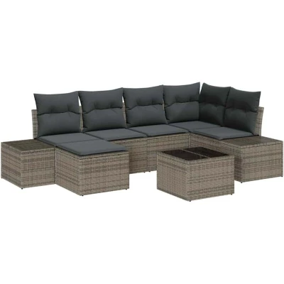 Image of vidaXL 6 Piece Garden Sofa Set with Cushions Black Poly Rattan