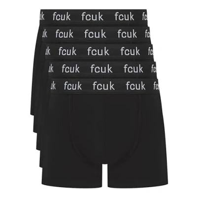 Image of French Connection FCUK Men&#039;s Premium 5 Pack Cotton Boxer Shorts, Black, Slim Fit (XL)