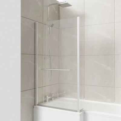 Image of Loire Polished Chrome 805mm Hinged l Shaped Bath Shower Screen with Towel Rail Wholesale Domestic