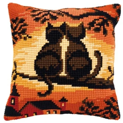 Image of Vervaco Sunset Cats Cross Stitch Cushion, Multi Colour