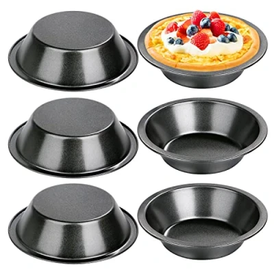 Image of doesnotapply 6 Pack Mini Pie Dishes Quiche Tart Tins Individual Round Non Stick Coating Baking Moulds for (12.7x8x3cm)