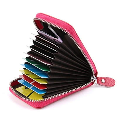 Image of Credit Card Holders Women Ladies Leather Wallets for Holder RFID Protector (Rose Red)