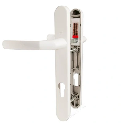 Image of Birmingham Hoppe White Pair Handle 92PZ or 92mm Sprung Lever UPVC Door Set, PVC PVCu Centre to fixings 122mm