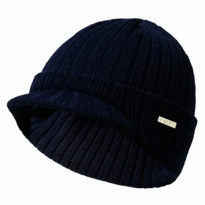 Image of ausuky Winter Warm Knit Hat Visor Brim Peaked Beanie Ski Cap Baseball Skull (Navy)
