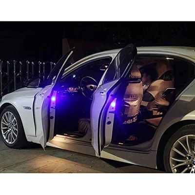 Image of Bprtcra 4 Pack Car Door Warning Lights, Universal LED Safty Lights with Red Strobe Flashing, Waterproof Wireless Anti Collision Auto Warn Lamp, Prevent Accident (blue)