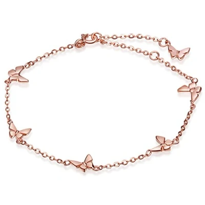 Image of Infinite U Lovely 6 Butterfly Womens Charm Bracelet 925 Sterling Silver Adjustable Hand Link Chain, Rose Gold