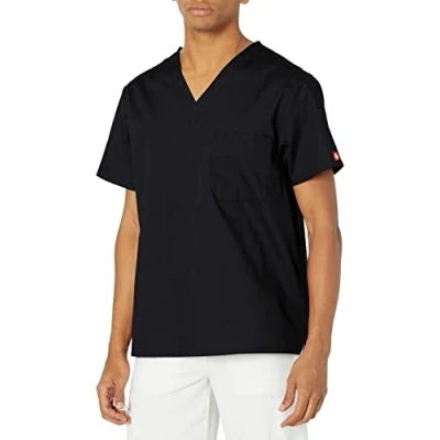 Image of Dickies Men&#039;s Signature V Neck Scrubs Shirt, Black, XL