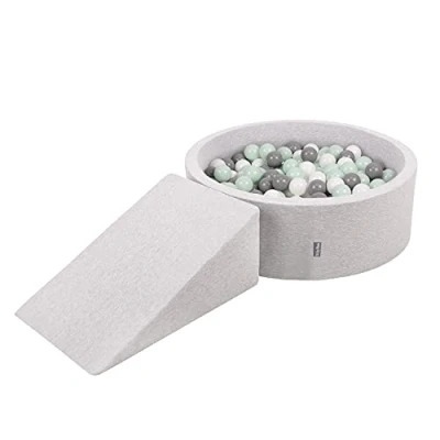 Image of KiddyMoon Foam Playground For Kids With Round Ballpit (100 Balls ∅ 7Cm/2.75In) Soft Obstacles Course And Ball Pool Made In EU, Lightgrey:White/Grey/Mint