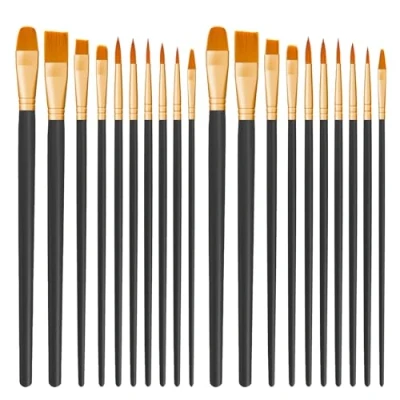 Image of CNMTCCO Paint Brushes 20 PCS Nylon Hair Set for Acrylic Oil Watercolor Gouache Painting Face Children and Adults (Black)
