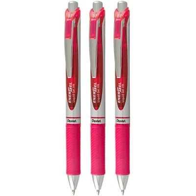 Image of Pentel EnerGel XM BL77 Retractable Liquid Gel Ink Pen 0.7mm 54% Recycled Pink Pack of 3