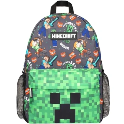 Image of Minecraft School Backpack for Boys and Girls Large A4 Multicompartment Rucksack Travel Bag with Mesh Pocket Adjustable Padded Shoulder Straps