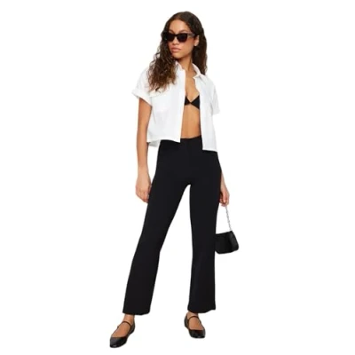 Image of Trendyol Women High Waist Wide Leg Straight Trousers Schwarz
