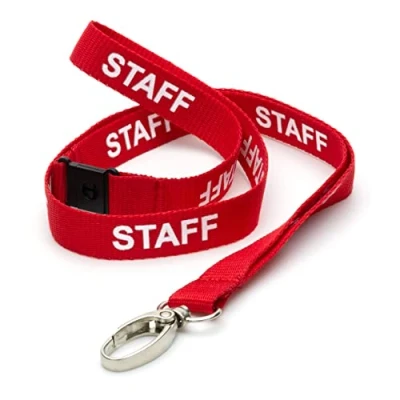 Image of CKB LTD Red Staff LANYARDS Breakaway Safety Lanyard Neck Strap Swivel Metal Clip for ID Card Holder Pull Quick Release Design Pack of 100