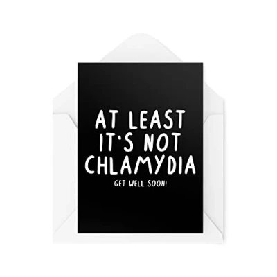Image of Tongue in Peach Funny Get Well Soon Cards At Least It&#039;s Not Chlamydia Card For Her Him Illness Joke Novelty Colleague Time Off Work Banter Rude CBH624, White, 21 x 15 0.2 cm