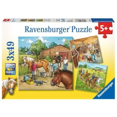 Image of Ravensburger 09237 Jigsaw Puzzle 3 x 49 Pieces A Day with Horses