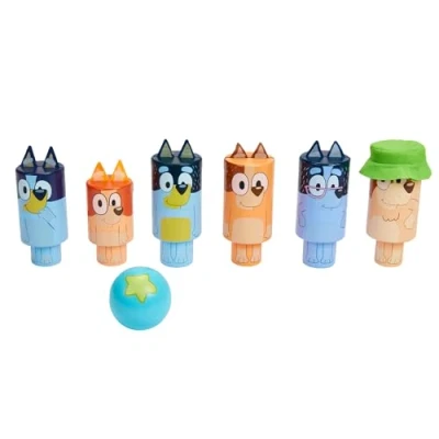 Image of BLUEY Wooden Character Skittles Set, Indoor &amp; Outdoor Bowling Play, 6 Pins and 1 Ball Develops Motor Skills Hand Eye Coordination, FSC Certified for Children 3 Years Up
