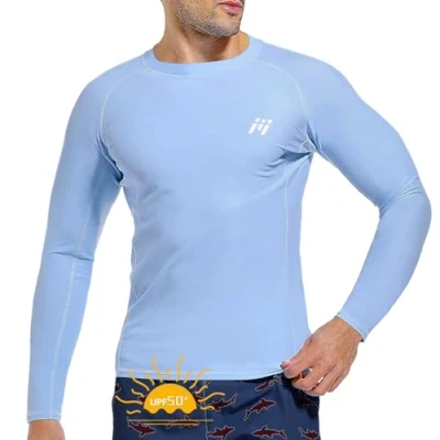 Image of MEETWEE Men Swimming Shirt UV Swim Top Short/Long Sleeve UPF 50+ Rash Guard Vest T Sun Protection Surfing Diving